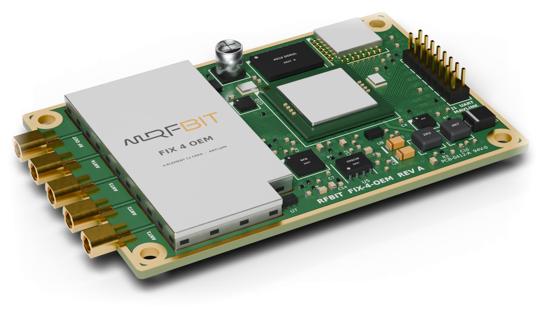 FIX 4 OEM board: RF shield, anti-jam processor and five MMCX RF ports